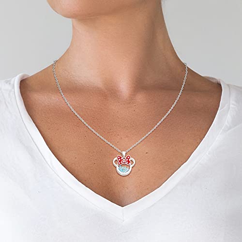 Disney Birthstone Women And Girls Jewelry Minnie Mouse Silver Plated March Aquamarine Light Blue Cubic Zirconia Shaker Pendant Necklace, 18+2" Extender #TOP1