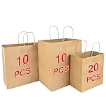 SXUUXB 40Pcs Brown Paper Bags with Handles,Mixed Size Gift Bags,Kraft Carrier Bag for Business, Shopping, Retail, Party, Favor, Merchandise,130GSM(Large-10Pcs, Medium-10Pcs, Small-20Pcs)