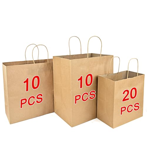 Bolsas de papel con asa antirrotura: 40 bolsas de regalo marrón de 130 g/m² en 3 tamaños