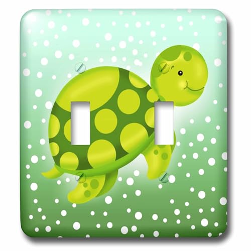 Interrupteur double tortue verte décorative pour plaque murale de chambre enfant