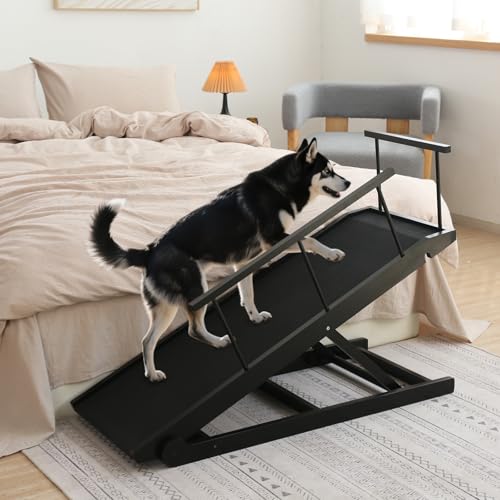 Hunderampe für Bett und Couch, 5 Stufen verstellbare Haustierrampe für kleine bis große Hunde (Schwarz, 115)