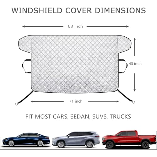 CIMIAUTO Car Windshield Cover for Ice and Snow Kit,Snow Cover with Side Mirrors Covers,Waterproof Frost Cover for Cars, SUVs, Trucks,Secure Fit Windproof Covers Winter Car Accessories (71