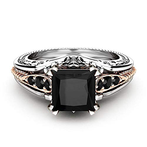 Retro Style 925 Silver Set Black Square Diamond Princess Ring Sterling Silver set gem Zircon ring Diamond ring Women's jewelry found Earrings (US Code 10)