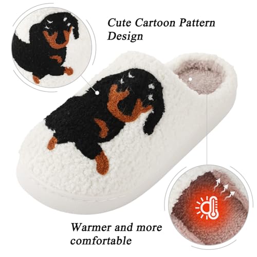 Solutra Hausschuhe Damen Plüsch Winter, Warme Pantoffeln Herren Slippers, Flauschige Weiche Rutschfeste Hauspantoffeln Damen (41/42 EU, Dackel)
