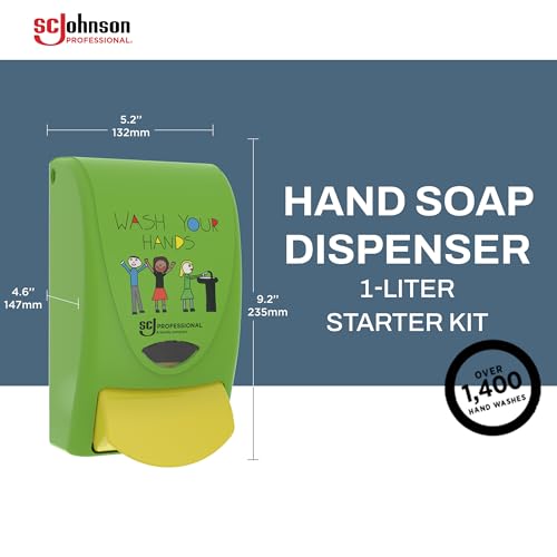 Image of SC Johnson Professional Clear Foam Dispenser and Refill Starter Kit, Kids Wall Mount Soap Dispenser for Hand Soap, 1 Clear Foam Hand Wash, 1 Liter Cartridge, 33.8 fl. oz., for Professional Use Only