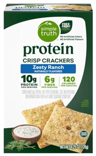 Simple Truth Protein Crisp Crackers, Zesty Ranch Flavor, 10g Protein, 6g Fiber, Non-GMO, No Artificial Colors or Flavors, 4.25 oz (2 pack)