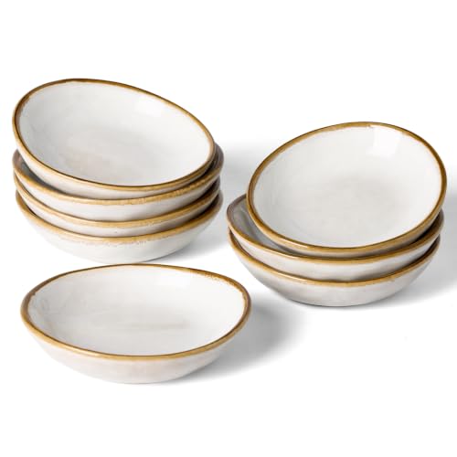 famiware Soy Sauce Dish, 2.1oz Dipping Bowl Set of 8, Cappuccino White