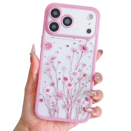 Coque iPhone 17 Pro transparente ECZOIL à motif floral rose en TPU souple antichoc
