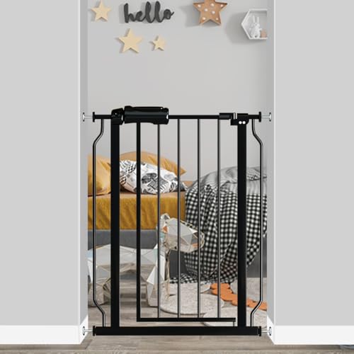 Fairy Baby Narrow Baby Gate for Doorways Stairs, 24-29 inch Wide Pressure Mounted Walk Through Metal Auto Close Safety Child Gates for Kids or Pets, Black