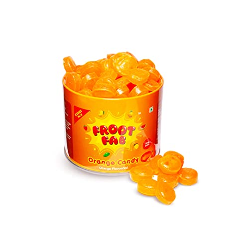 Image of CandyVille Frootfab Orange Candy Tin (340 Gm) | Narangee Candy | Santra Goli | Fruit Flavoured Candy Tin
