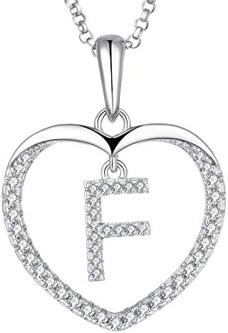 JO WISDOM Women Heart Necklace,925 Sterling Silver 26 Letters Alphabet Pendant Necklace with 3A Cubic Zirconia Personalized Jewellery Gift