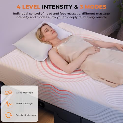 koorlian Adjustable Bed Frame Split King with Massage, 5 Height Options, 3 Massage Modes, High Thrust Quiet Motors, A&C USB Ports, Under-Bed Nightlight, 10 Minutes Tool-Free Easy Assembly