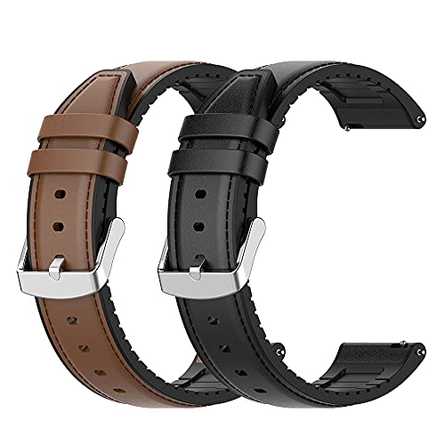 RuenTech Correa de Cuero Genuino para Ticwatch Pro 3 GPS 4G / LTE Correa de Silicona para Ticwatch Pro 2020 GTX E2 S2 Pulsera de Repuesto para Hombre 2 Pack
