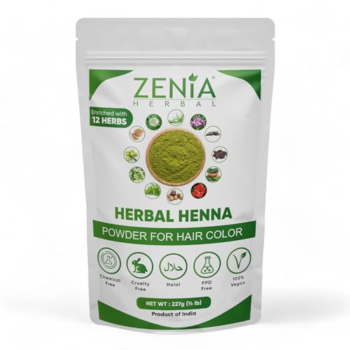 Zenia Herbal Henna Powder | Natural Hair Color Dye with 10+ Herbs | Prevents Hair Loss, Supports Healthy Growth (8oz)