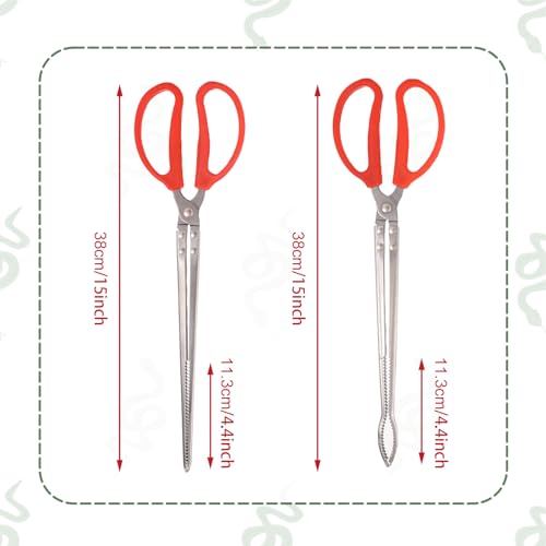 Image of lasuroa 2pcs Snake Feeding Tongs, 15 Inch Reptile Feeding Tongs Easy-to-Grip Extra Long Tweezers for Terrarium Ball Python Tank Accessories Snake Tank Accessories, Medium, silver, red