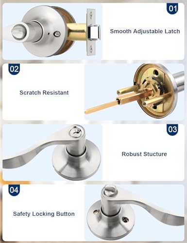 Image of Mengico 4 Pack Keyed Entry Door Lever Lock for Exterior Door Handleset, Entrance Door Handles Lockset in Satin Nickel Each with 3 Same Keys