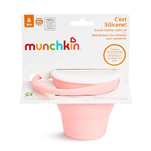 Image of Munchkin Snack Catcher Toddler Snack Cup with Lid, Silicone, Collapsable, Coral /Pink