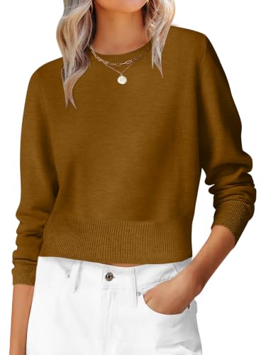Image of ANRABESS Women's Long Sleeve Sweaters Cropped Crew Neck | Business Casual Tops,Light Weight Comfy Knit,Pullover ShortSweater,Basic Classic,Fall Fashion Winter Layer Clothes