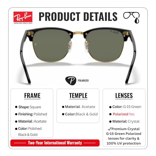 Image of Ray-Ban RB3016 CLUBMASTER CLASSIC Square Shaped Sunglasses for Men & Women with Official RAYBAN Eyewear Kit