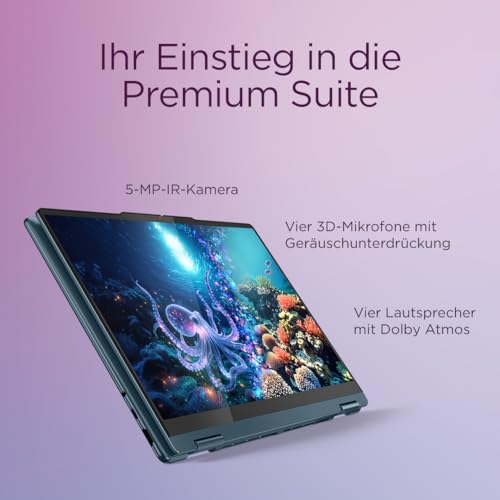 Lenovo Yoga 7 2-in-1 Laptop | Copilot+ PC | 14 WUXGA OLED Display | AMD Ryzen AI 5 | AMD Radeon Grafik | 16GB RAM | 512GB SSD | Win11 | QWERTZ | Tidal Teal | Inkl. Pen | 3 Monate Premium Care