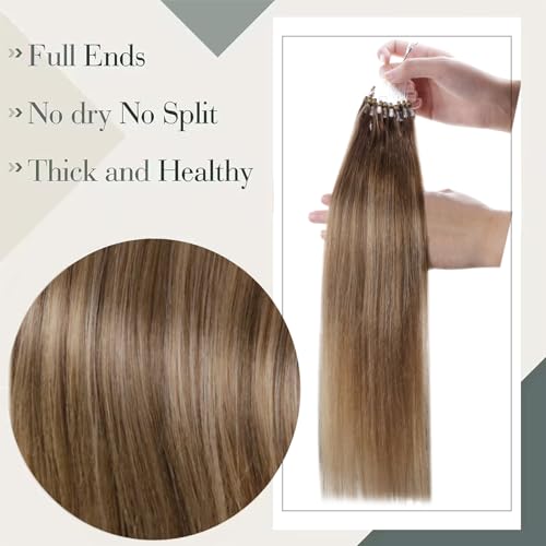 LaaVoo Micro Loop Hair Extensions Real Human Hair Brown Remy Straight Balayage Light Brown & Dark Blonde Invisible Micro Ring Hair Extensions 50g 50s 16 Inch #8/16/8 - Image 4