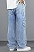 Heyfanee Men's Baggy Cargo Jeans Loose Fit Elastic Waist Wide Leg Denim Pants for Men Light Wash 38