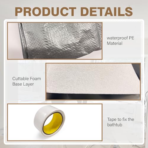 Image of 36 x 72 x 22 Inch Bathtub Cover for Construction Protect Against Scratched Dust Paint and Dirt During Shower Tile Project Fit Standard Tubs