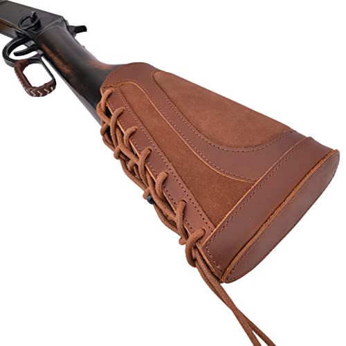 Wayne's Dog Leather Buttstock Cheek Rest With Rifle Shell Holder For .357 .308 .30-30 .30-06 .45-70 12Ga 16Ga 20Ga .22Lr (Brown(.308 .30-06 .45-70), Right Handed) #TOP2