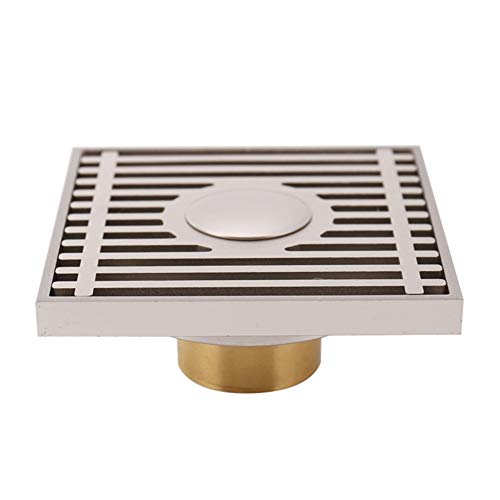 Shower Floor Drain Brass 4 Inch Square Shower Floor Drain Removable Cover, Bathroom Drainer with Hair Strainer for Kitchen Washroom Garage Basement (Color : Brushed-D)