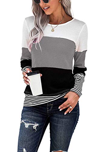 CNFUFEN Damen Langarmshirt Herbstmode Damen 2022 Strickpullover Damen Tshirt Damen Oversize Longpullover Für Damen Kuschelpullover Damen grau XX-Large Cover