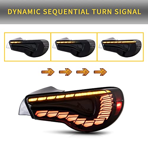 Vland Oled Smoked Tail Lights Compatible For [Toyota 86 Gt86 2012-2020 / Subaru Brz 2013-2020 / Scion Fr-S 2013-2020] With Dragon Scales Dynamic Running Light & Sequential Turn Signal Lights, Set #TOP2