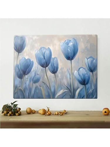 Peinture à l'huile de tulipes bleues lianyibo 30x40cm tableau avec cadre intérieur pour salon