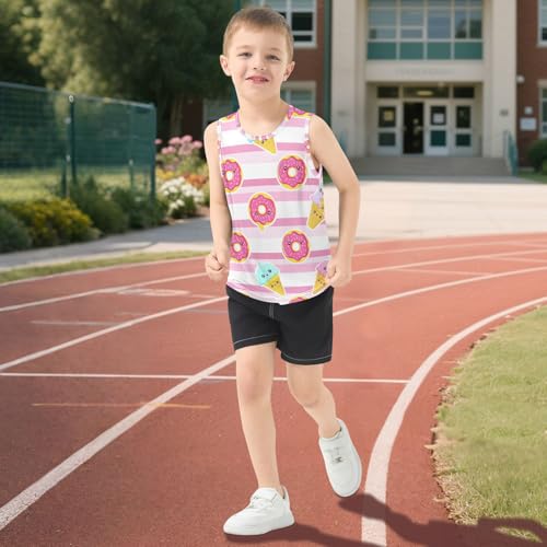 J JOYSAY Cute Donut Icecream Stripe Boys Tank Top Sleeveless Muscle Shirts Quick Dry Kids T-Shirts 3-15T 5
