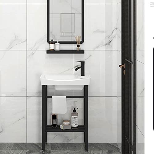 Zyfa Bathroom Sink Pedestal Console Sink Laundry Sinks Ceramic Basin Free Standing Vanity Sinks With Stainless Steel Metal Legs Stand Vanity Sink With Storage Shelf (Size : A) #TOP2