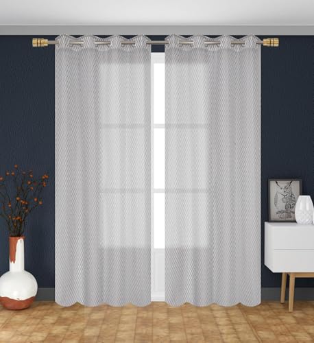 Image of HOME UTSAV Premium Sheer Net Curtain for Window 4 Feet | Transparent Net Fabric with Geometric Design | Pack of 1, Grey