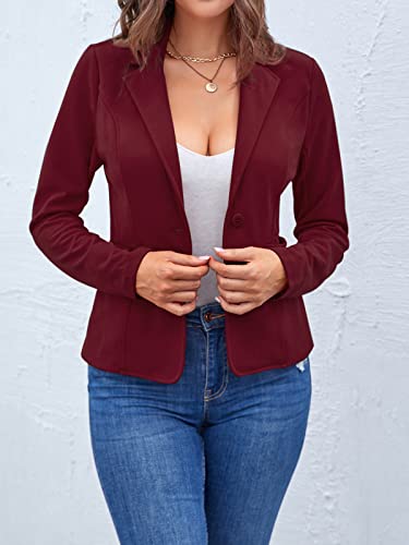 Mintlimit Blazers For Women Casual Long Sleeve Button Front Stretchy Cardigan Work Office Blazers Jacket With Pockets (Wine Red, Size Xl) #TOP5