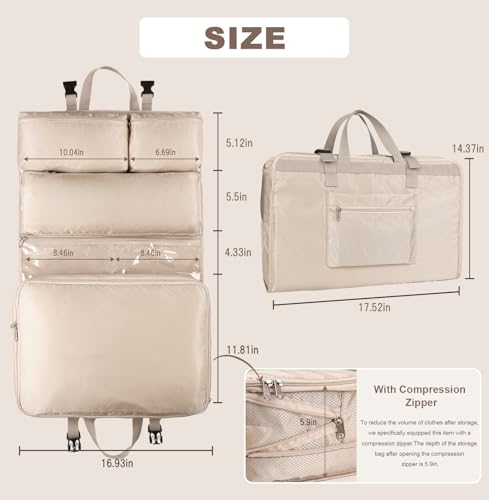 TABITORA Travel Clothes Organizer Portable Hanging Compression Packing Cubes Camp Organizer Travel Cases Suitcase Storage Large Capacity Carry On Closet (Beige) by TABITORA - Image 5