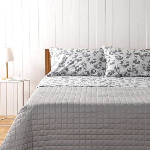 Zucchi Bettwäsche-Set für Doppelbett, Bouquet-Kollektion, 100 % Baumwolle, Grau mit Blumenmuster