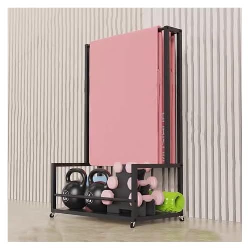 JYHHGDS Free Standing Weight Rack & Yoga Mat Holder - Portable Rolling Storage Cart for Home Gym, Garage, Kindergarten - Holds Yoga Blocks & Pilates