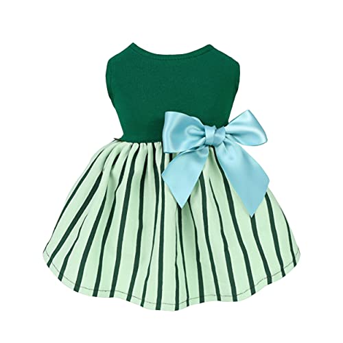 Fitwarm Striped Dog Dress, Summer Dog Clothes For Small Dogs Girl, Pet Cat Outfit, 100% Breathable Cotton, Green, Small #TOP3