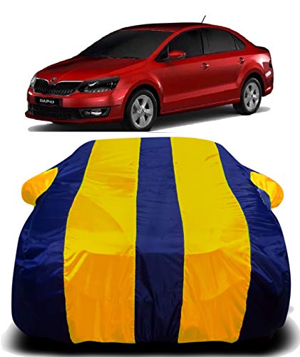 Image of Waterproof Car Cover with Ultra Surface Body Protection (Yellow Stripes) (Skoda Rapid)