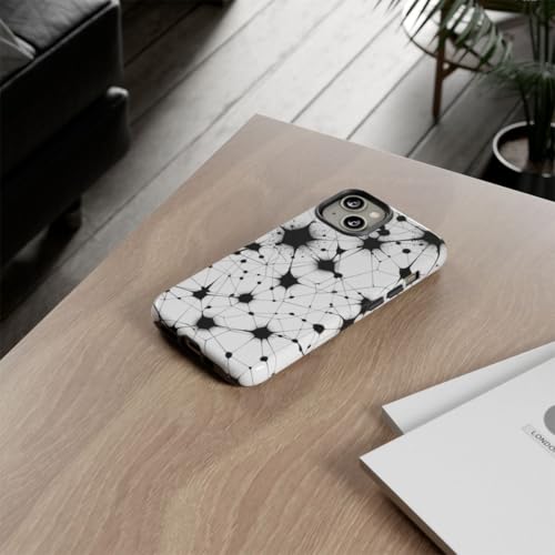 Coque iPhone 14 rigide brillante motif réseau abstrait noir et blanc protection antichoc - 4
