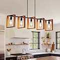 HUMHOLD 5-Light Kitchen Island Lights Pendant Light Farmhouse Dining Room Light Fixture, Rustic Wood and Black Metal Rectangular Chandelier, Hanging Lighting for Living Room, Bar
