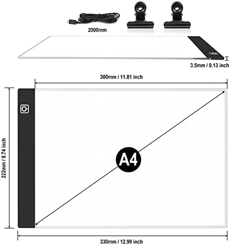 Mardiko Light Box Drawing A4 LED Light Pad 3 Brightness Adjustable Copy Board Tracing Light Box Ultra-Thin Light Pad for Diamond Painting Sketching Animation X-RAY Viewing