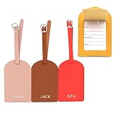 Luggage Tags Personalized PU Leather Name Trave Tags for Suitcase Baggage Handbag Backpacks Bags Women Men Kids Custom School Bag Tags ID Card Travel Essentials Accessories Initial (Vertical flip)