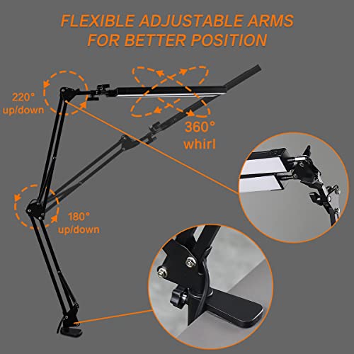 Hitish Led Desk Lamp With Clamp, Adjustable Architect Desk Lamp For Office&Home, 3 Color Modes,10-Level Dimmable Brightness, Eye-Care Modern Swing Arm Table Lamp For Read, Study, Work, Monitor #TOP6