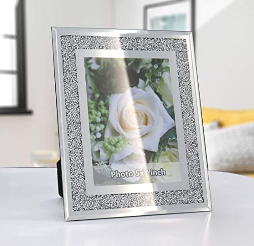My Crush Diamond Mirror Photo Frame In Bling Sparkle Crystal Silver Glass Finish, For Picture Size 5X7 Inch, Pack Of 2 Piece, Table Top Stand Frame & Wall Frame. #TOP3
