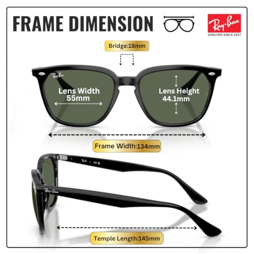 Image of Ray-Ban RB4362 Square Shaped Sunglasses for Men & Women with Official RAYBAN Eyewear Kit