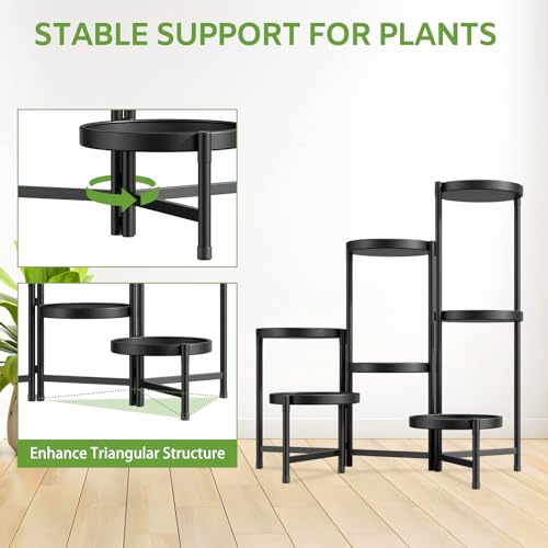 Image of iDavosic.ly 7 Tier Large Plant Stand Indoor with 10 Inch Wide Tray, Tiered Corner Metal Outdoor Flower Display Holder Shelf, Folding Tall Rack for Patio Porch Living Room, Modern Black