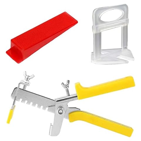 Hozzwhoo Tile Leveling System, 1/8 inch 3mm 300pcs Tile Spacer Clips, 1 Installation Pliers, 100pcs Reusable Wedges for Floor, Wall Tile Leveler Tools Cover